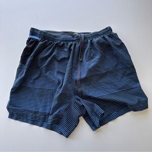 Brooks Sherpa Striped Blue and Black Running Shorts, 5” inseam, Small